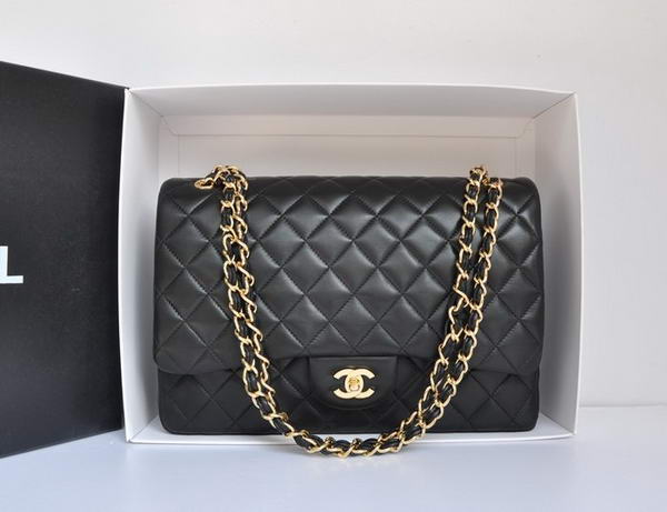 Chanel Original Leather Jumbo Flap Bag A47600 Black Gold Chanel Original Leather Jumbo Flap Bag A47600 Black Gold