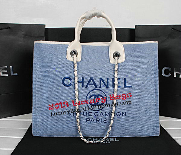 Chanel Medium Canvas Shopping Bag A67012 Light Blue Chanel Medium Canvas Shopping Bag A67012 Light Blue