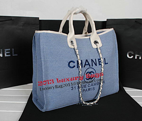 Chanel Medium Canvas Shopping Bag A67012 Light Blue Chanel Medium Canvas Shopping Bag A67012 Light Blue