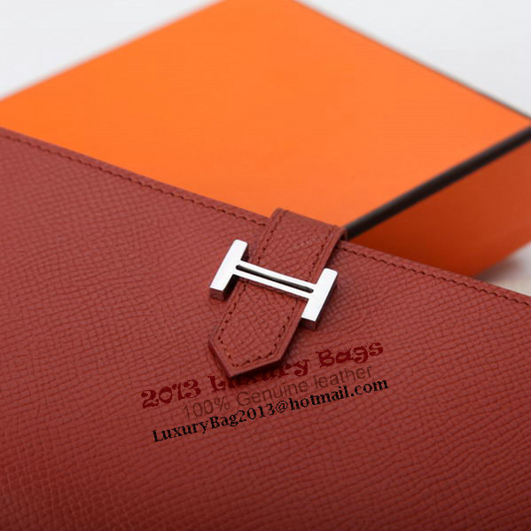 Hermes Bearn Japonaise Bi-Fold Wallet Original Leather A208 Red Hermes Bearn Japonaise Bi-Fold Wallet Original Leather A208 Red