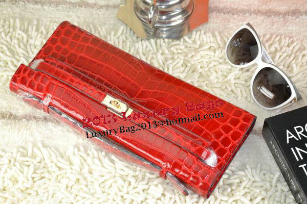 Hermes Kelly Clutch Bag Croco Leather K31 Red Hermes Kelly Clutch Bag Croco Leather K31 Red