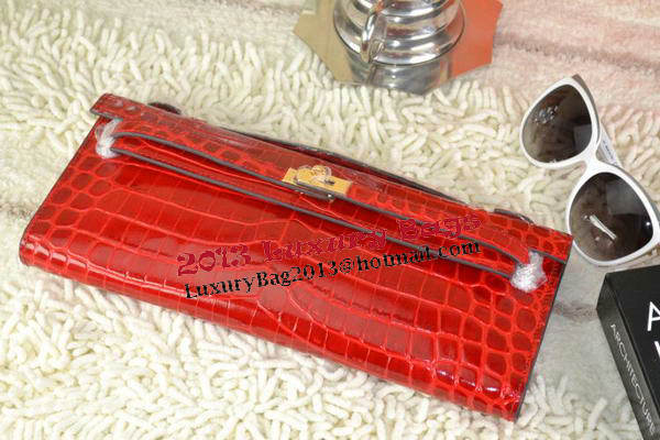 Hermes Kelly Clutch Bag Croco Leather K31 Red Hermes Kelly Clutch Bag Croco Leather K31 Red
