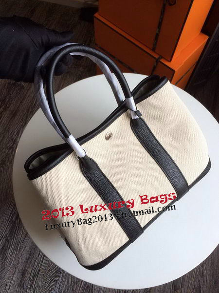 Hermes Garden Party 30CM Bag Canvas Leather H11S Black&White Hermes Garden Party 30CM Bag Canvas Leather H11S Black&White