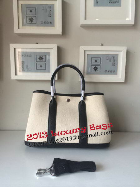 Hermes Garden Party 30CM Bag Canvas Leather H11S Black&White Hermes Garden Party 30CM Bag Canvas Leather H11S Black&White