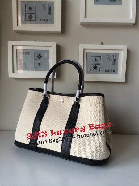 Hermes Garden Party 30CM Bag Canvas Leather H11S Black&White Hermes Garden Party 30CM Bag Canvas Leather H11S Black&White