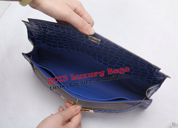 Hermes Kelly Clutch Bag Croco Leather K1002 Blue Hermes Kelly Clutch Bag Croco Leather K1002 Blue