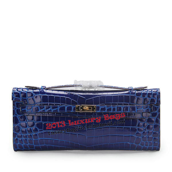 Hermes Kelly Clutch Bag Croco Leather K1002 Blue Hermes Kelly Clutch Bag Croco Leather K1002 Blue