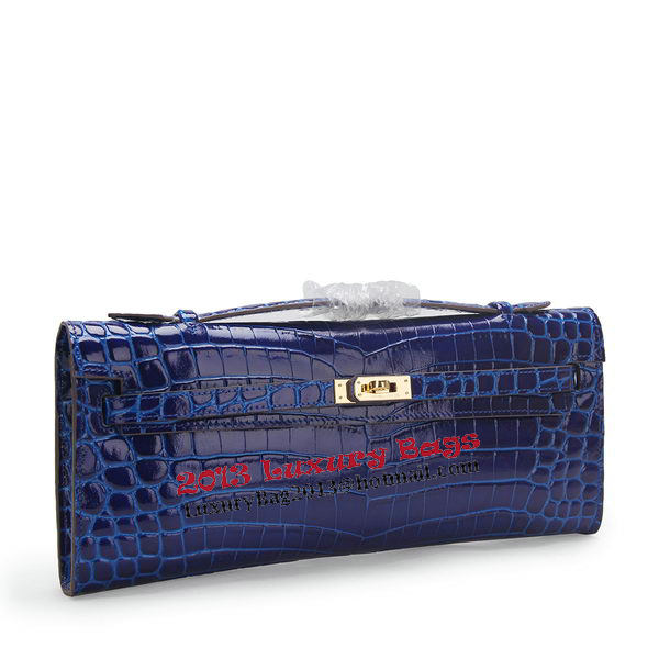 Hermes Kelly Clutch Bag Croco Leather K1002 Blue Hermes Kelly Clutch Bag Croco Leather K1002 Blue
