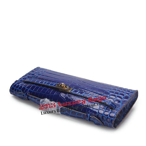 Hermes Kelly Clutch Bag Croco Leather K1002 Blue Hermes Kelly Clutch Bag Croco Leather K1002 Blue