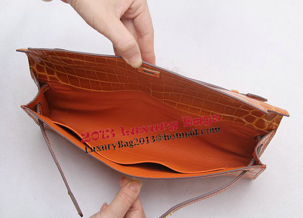 Hermes Kelly Clutch Bag Croco Leather K1002 Brown Hermes Kelly Clutch Bag Croco Leather K1002 Brown
