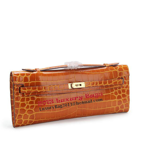 Hermes Kelly Clutch Bag Croco Leather K1002 Brown Hermes Kelly Clutch Bag Croco Leather K1002 Brown