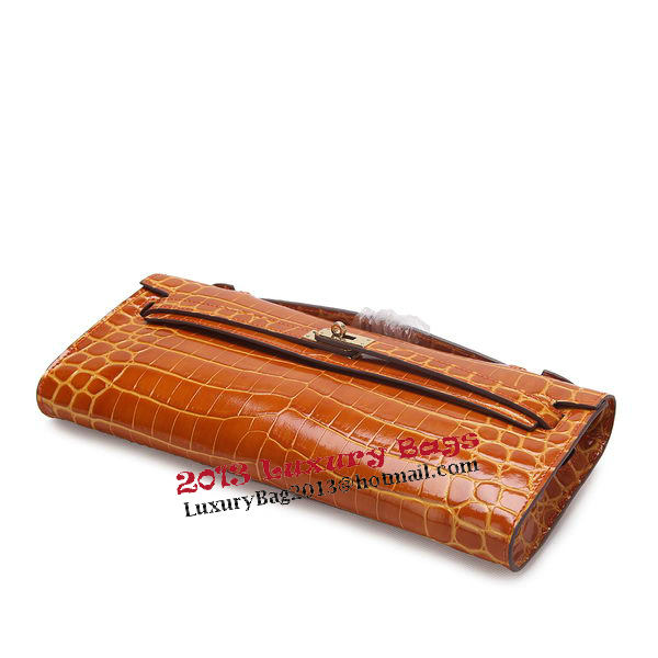 Hermes Kelly Clutch Bag Croco Leather K1002 Brown Hermes Kelly Clutch Bag Croco Leather K1002 Brown