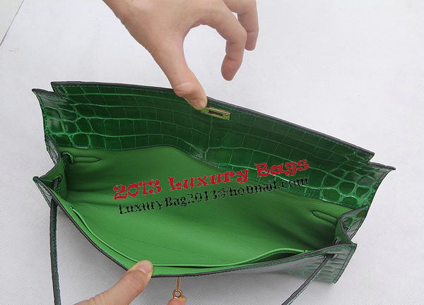 Hermes Kelly Clutch Bag Croco Leather K1002 Green Hermes Kelly Clutch Bag Croco Leather K1002 Green
