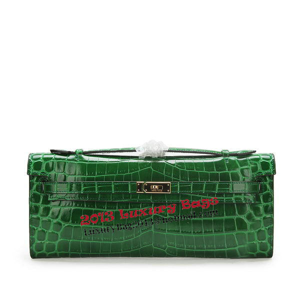 Hermes Kelly Clutch Bag Croco Leather K1002 Green Hermes Kelly Clutch Bag Croco Leather K1002 Green