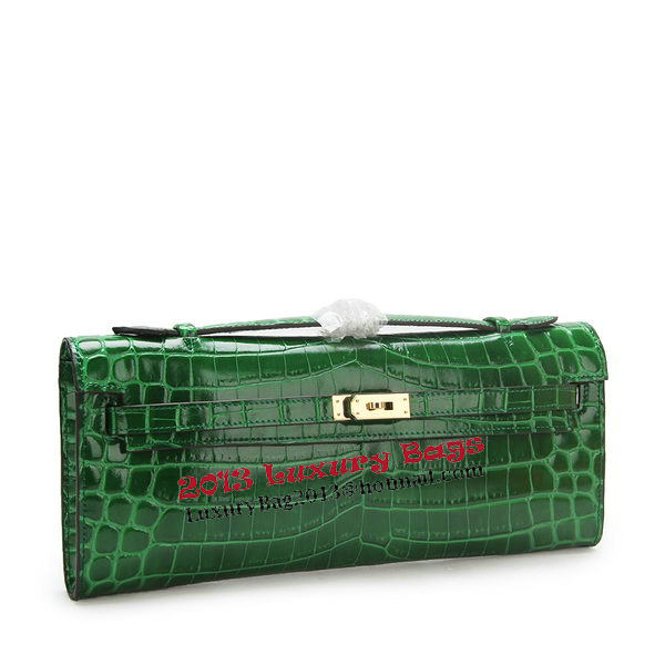 Hermes Kelly Clutch Bag Croco Leather K1002 Green Hermes Kelly Clutch Bag Croco Leather K1002 Green