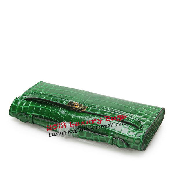 Hermes Kelly Clutch Bag Croco Leather K1002 Green Hermes Kelly Clutch Bag Croco Leather K1002 Green