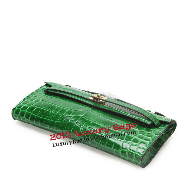 Hermes Kelly Clutch Bag Croco Leather K1002 Green Hermes Kelly Clutch Bag Croco Leather K1002 Green