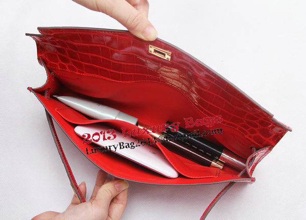 Hermes Kelly Clutch Bag Croco Leather K1002 Red Hermes Kelly Clutch Bag Croco Leather K1002 Red