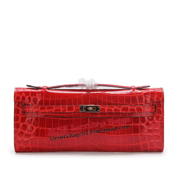 Hermes Kelly Clutch Bag Croco Leather K1002 Red Hermes Kelly Clutch Bag Croco Leather K1002 Red