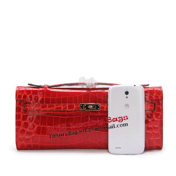Hermes Kelly Clutch Bag Croco Leather K1002 Red Hermes Kelly Clutch Bag Croco Leather K1002 Red
