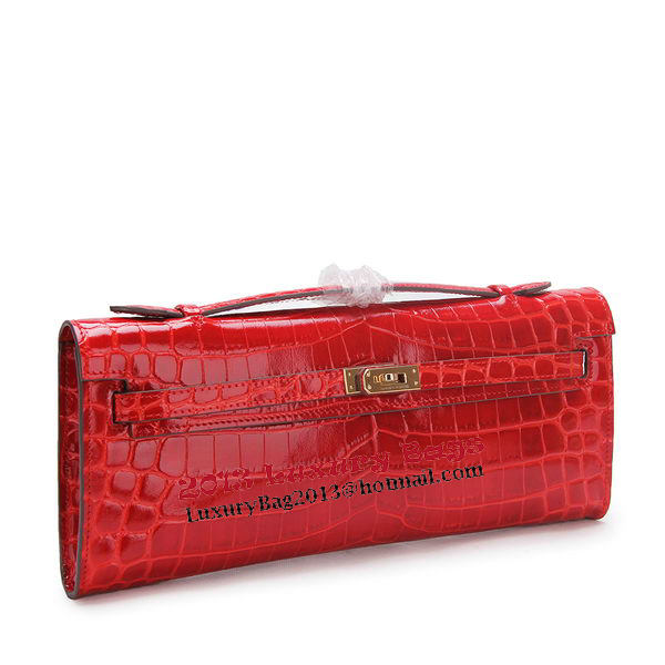 Hermes Kelly Clutch Bag Croco Leather K1002 Red Hermes Kelly Clutch Bag Croco Leather K1002 Red