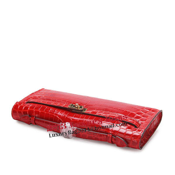 Hermes Kelly Clutch Bag Croco Leather K1002 Red Hermes Kelly Clutch Bag Croco Leather K1002 Red