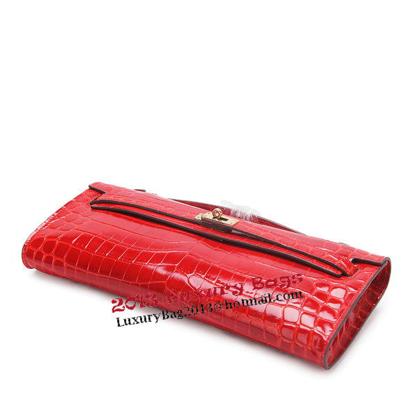 Hermes Kelly Clutch Bag Croco Leather K1002 Red Hermes Kelly Clutch Bag Croco Leather K1002 Red
