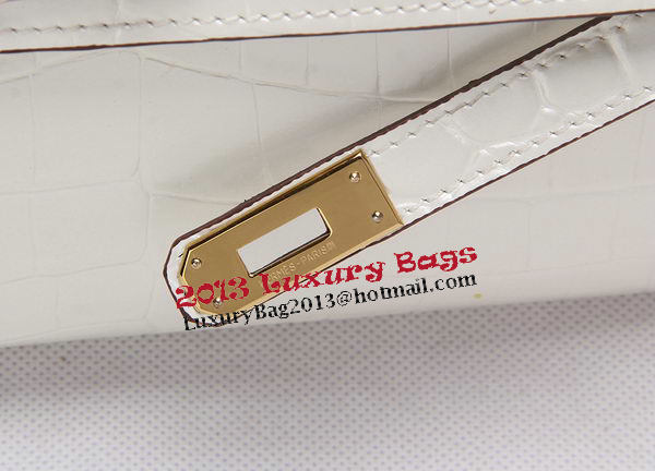 Hermes Kelly Clutch Bag Croco Leather K1002 White Hermes Kelly Clutch Bag Croco Leather K1002 White