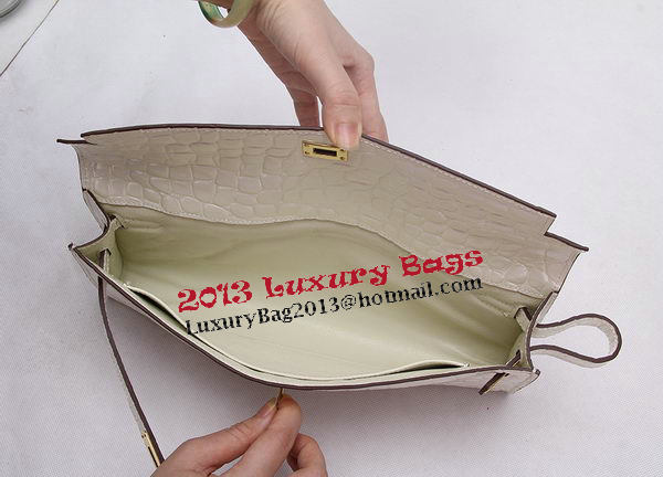Hermes Kelly Clutch Bag Croco Leather K1002 White Hermes Kelly Clutch Bag Croco Leather K1002 White