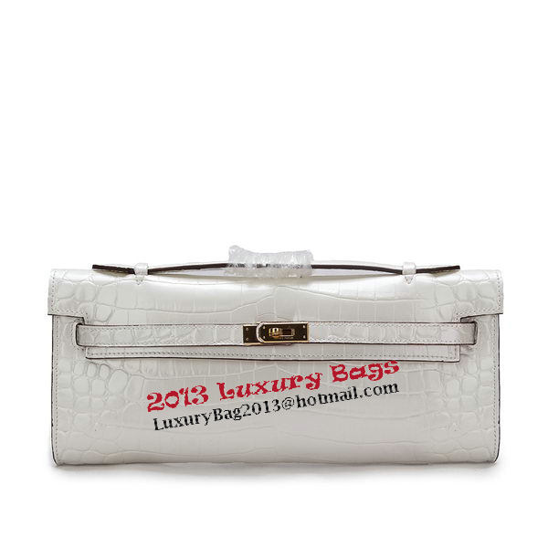 Hermes Kelly Clutch Bag Croco Leather K1002 White Hermes Kelly Clutch Bag Croco Leather K1002 White