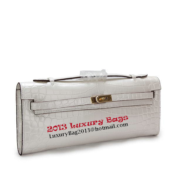 Hermes Kelly Clutch Bag Croco Leather K1002 White Hermes Kelly Clutch Bag Croco Leather K1002 White