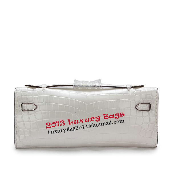 Hermes Kelly Clutch Bag Croco Leather K1002 White Hermes Kelly Clutch Bag Croco Leather K1002 White