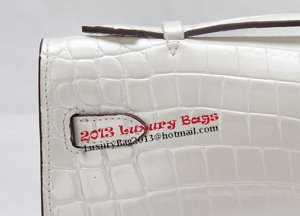 Hermes Kelly Clutch Bag Croco Leather K1002 White Hermes Kelly Clutch Bag Croco Leather K1002 White