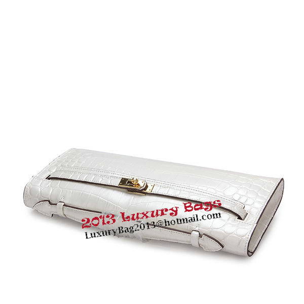 Hermes Kelly Clutch Bag Croco Leather K1002 White Hermes Kelly Clutch Bag Croco Leather K1002 White