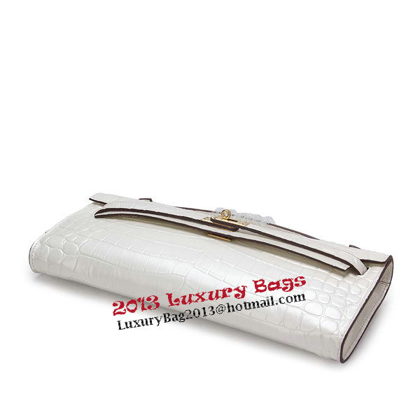 Hermes Kelly Clutch Bag Croco Leather K1002 White Hermes Kelly Clutch Bag Croco Leather K1002 White