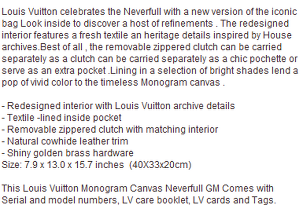 LOUIS VUITTON M40990 MONOGRAM CANVAS NEVERFULL GM BEIGE LOUIS VUITTON M40990 MONOGRAM CANVAS NEVERFULL GM BEIGE
