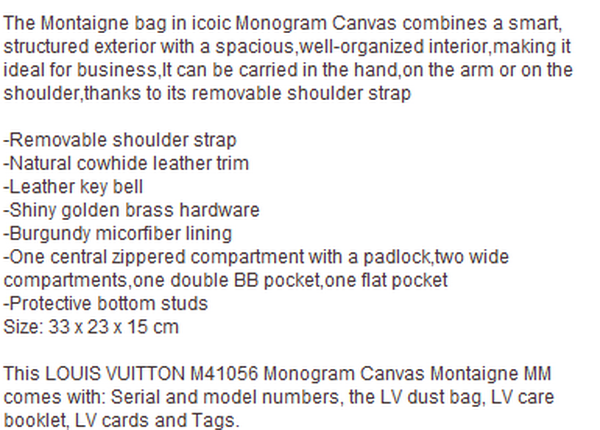 Louis Vuitton M41056 Monogram Canvas Montaigne MM Louis Vuitton M41056 Monogram Canvas Montaigne MM