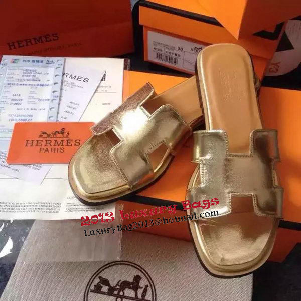 Hermes Slipper Calfskin Leather HO0476 Gold Hermes Slipper Calfskin Leather HO0476 Gold