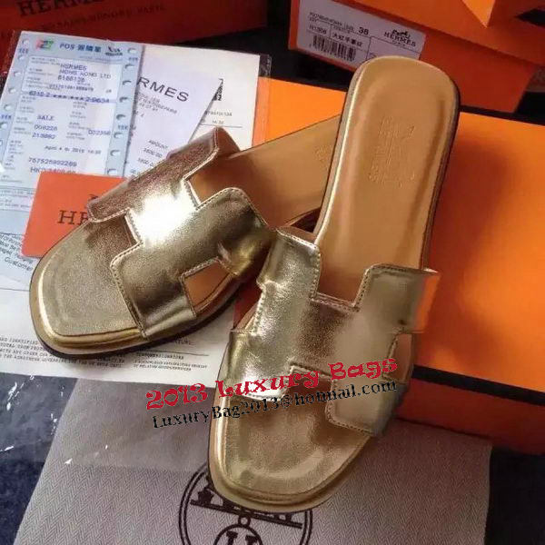Hermes Slipper Calfskin Leather HO0476 Gold Hermes Slipper Calfskin Leather HO0476 Gold