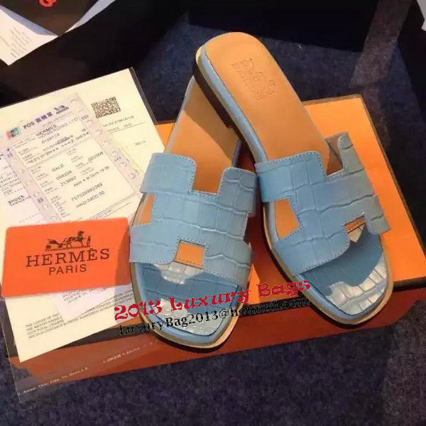 Hermes Slipper Croco Leather HO0483 Light Blue Hermes Slipper Croco Leather HO0483 Light Blue