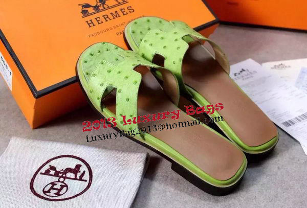 Hermes Slipper Ostrich Leather HO0486 Green Hermes Slipper Ostrich Leather HO0486 Green