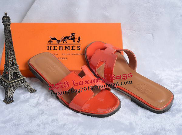 Hermes Slipper Patent Leather HO0430 Orange Hermes Slipper Patent Leather HO0430 Orange