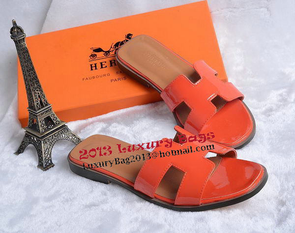 Hermes Slipper Patent Leather HO0430 Orange Hermes Slipper Patent Leather HO0430 Orange