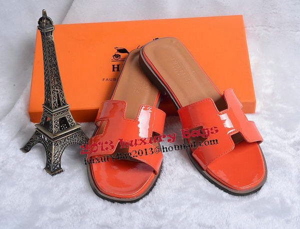 Hermes Slipper Patent Leather HO0430 Orange Hermes Slipper Patent Leather HO0430 Orange
