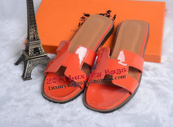 Hermes Slipper Patent Leather HO0430 Orange Hermes Slipper Patent Leather HO0430 Orange