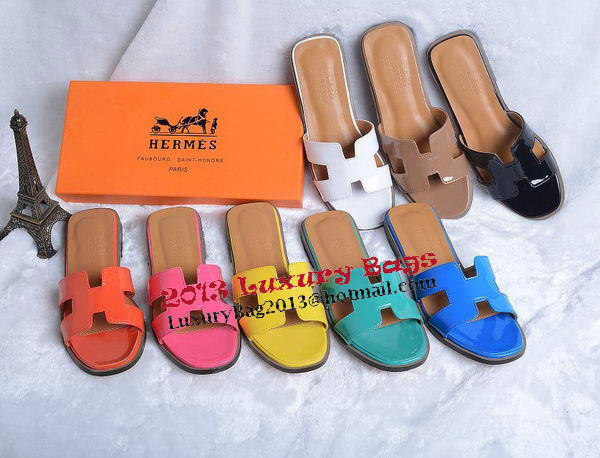 Hermes Slipper Patent Leather HO0430 Orange Hermes Slipper Patent Leather HO0430 Orange