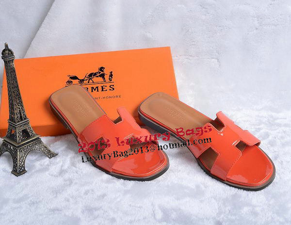 Hermes Slipper Patent Leather HO0430 Orange Hermes Slipper Patent Leather HO0430 Orange