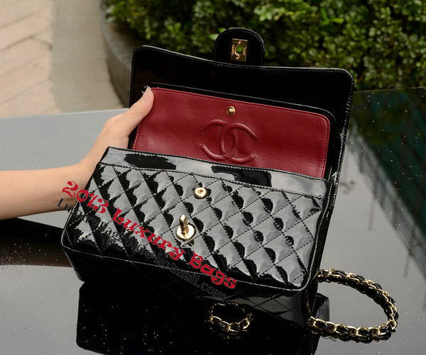 Chanel 2.55 Series Flap Bag Black Patent Leather A1112 Gold Chanel 2.55 Series Flap Bag Black Patent Leather A1112 Gold
