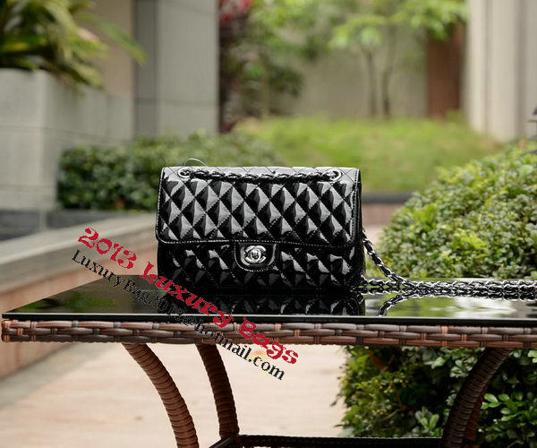 Chanel 2.55 Series Flap Bag Black Patent Leather A1112 Silver Chanel 2.55 Series Flap Bag Black Patent Leather A1112 Silver
