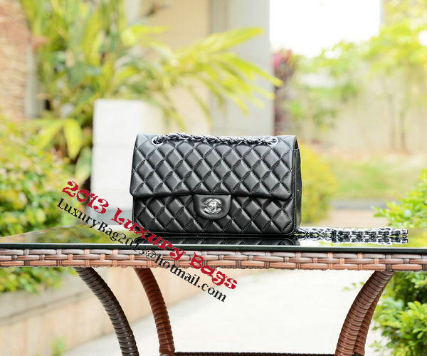 Chanel 2.55 Series Flap Bag Black Sheepskin Leather A37586 Silver Chanel 2.55 Series Flap Bag Black Sheepskin Leather A37586 Silver